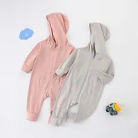 Baby Girls and Boys Solid Hoodie Jumpsuit, Rompers