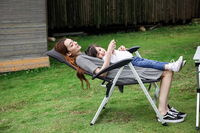 Fauteuil de camping et de pêche pliant de luxe Oxford à 7 positions, inclinable, portable, 200 kg, pour jardin, dossier haut, en aluminium, pour la détente