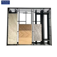 Vitrine d'exposition coulissante personnalisée en métal avec éclairage LED pour carreaux, présentoir d'échantillons pour céramique, marbre et pierre frittée en showroom