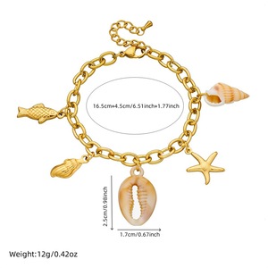 Ocean Style Gold Plated Charm Bracelet With Conch Carp Starfish Seashell Pendant Women's Jewelry - Product Image 4