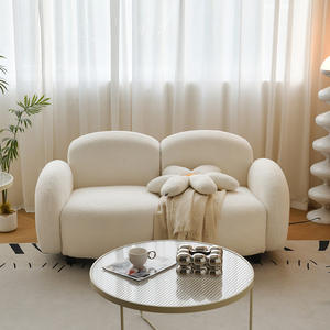 Sofá de Dos Plazas Estilo Nórdico, Color Crema, Forma Cuadrada, Tapizado en Tela Flocada, Relleno de Espuma, Mueble Moderno para Sala de Estar - Product Image 2