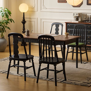 Chaise de salle à manger vintage en bois massif de style français avec dossier, style américain méditerranéen - Product Image 4