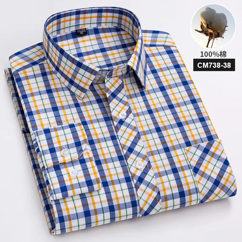 Camisa xadrez masculina de algodão macio de alta qualidade tingida com fio formal de peito único mais vendida por OEM/ODM