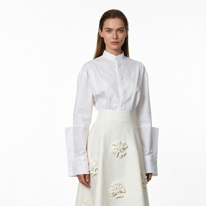 Camisa Blanca de Cuello Alto para Mujer, Manga Larga, Estilo Retro Casual, Primavera - Product Image 1