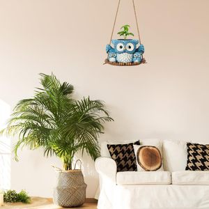 Maceta Colgante de Resina con Diseño de Familia de Búhos Azules para Decoración de Jardín Exterior, Regalo - Product Image 3