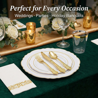 Assiettes, gobelets et couverts jetables pour mariages, fêtes et pique-niques – Assiettes en plastique blanches à bord doré, écologiques, robustes, modernes et luxueuses