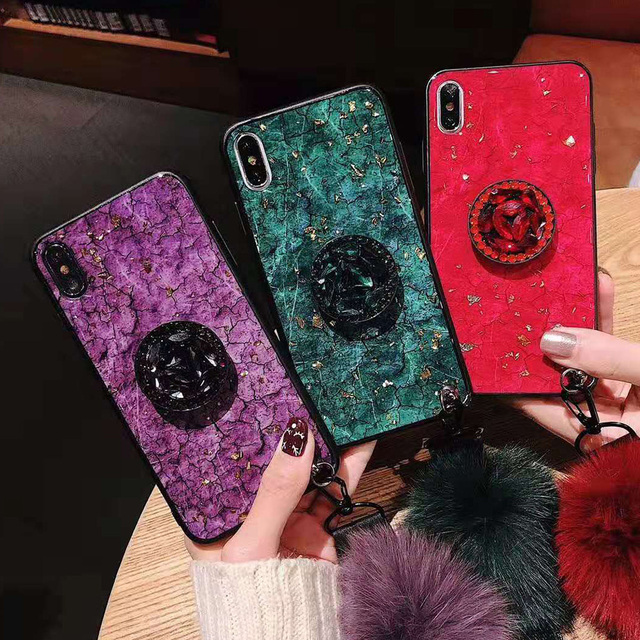 Luxury TPU Glossy Marble Strap Stand Epoxy Phone Case Cover for iPhone 13 Pro Max 11 12 Xs Max XR 7 8 Plus