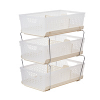 Panier de rangement carré empilable en plastique 2/3 niveaux, ajouré et respirant, pour armoire de cuisine, garde-manger, bureau, salle de bain, en PP