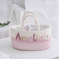 Panier de rangement tissé personnalisé avec poignées pour jouets, idéal pour le salon, la table à collation ou le rangement domestique, broderie de nom personnalisée disponible
