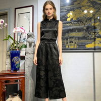 Pantalon droit drapé taille haute élastique en soie Xiangyun Sha, style chinois décontracté et amincissant pour femme 7698