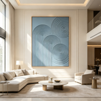 Décoration murale moderne en bleu poudré à effet d'illusion optique, encadrée, motif spirale et arche concentrique, pour studio de yoga, clinique et appartement