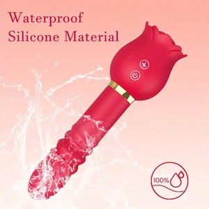 2 in 1 a forma di rosa in Silicone di spinta Dildo vibratore di rosa giocattoli di succhiare del sesso della donna vibratore per donna masturbazione femminile - Product Image 4