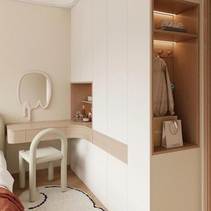 Set <span class=keywords><strong>Armadio</strong></span> e Comodino <span class=keywords><strong>per</strong></span> Bambini in Stile Crema Francese, in Truciolato Resistente, Autoportante, Salvaspazio, Grande Capacità - Product Image 2