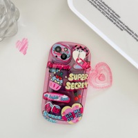 Étui en silicone rétro Graffiti fille rose Ins avec porte-clés coeur étui de téléphone pour iPhone 11 12 13 14 pro max XR XS Max