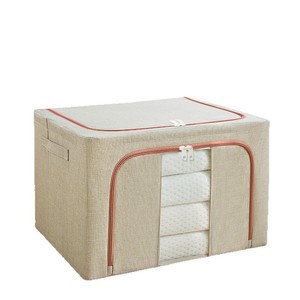 Boîte de rangement pour vêtements et couettes en coton et lin, grande capacité, pliable, anti-poussière, <span class=keywords><strong>double</strong></span> couvercle rabattable, 60L-70L, épaisse et durable - Product Image 5