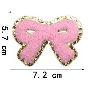 Venta al por mayor lindo multicolor Bowknot parche bordes dorados brillo apliques hierro Chenille parches bordados para DIY sombreros bolsos ropa - Product Image 6