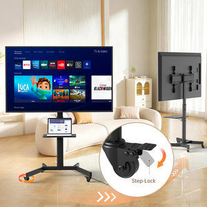 Verstellbarer TV-Ständer aus Stahl mit Rollen für Büro, Hotel oder Einzelhandel - Mobiler Wagen mit Drehhalterung für 65-Zoll LCD/LED-Fernseher - Product Image 4