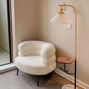 Cream-Style Modern Contemporary Minimalist Lambswool Cozy Lazy Casual Chair Sponge Latex Filled Legs Metal for - Product Image 1
