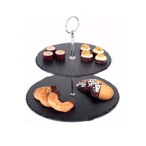 Großhandel 2 Tier Schiefer Kuchenst änder Platten Ware Dessert Serviert eller Halter für Party Coffee Shop Hochzeit - Product Image 1