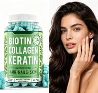 Gummies de biotine, collagène et kératine très demandées, complément beauté 14 nutriments pour cheveux, ongles et peau, 60 unités, OEM/ODM disponible
