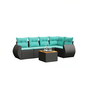 Set di divani da giardino in polyrattan nero da 6 pezzi con cuscini, mobili da esterno - Product Image 1