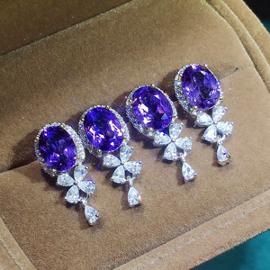Orecchini pendenti corti in stile pietra viola per donna, gioielli eleganti e alla moda - Product Image 4