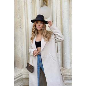 Manteau en cachemire crème vintage teint avec imprimé respirant, fermeture à bouton unique, trench décontracté détachable avec capuche, taille XL - Product Image 1