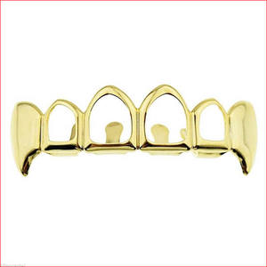 Blues wholesale <span class=keywords><strong>jewelry</strong></span> Rose Gold 4 Open Face vampire Teeth Grillz bling iced out hollow fang teeth grillz - Product Image 6