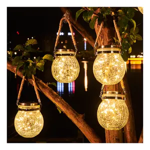 Waterproof Outdoor Christmas Wedding Hanging Decorative Lantern Hanging Jar Garden Solar Powered LED Cracked Glass Ball Light