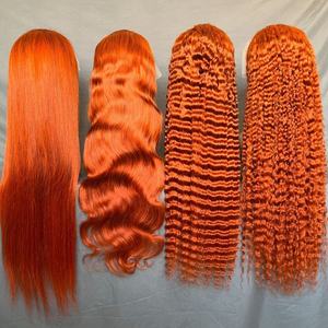 Letsfly 10A 350 #   Perruques longues à dentelle frontale 13x4, couleur gingembre, densité 200%, vague profonde droite, 18-30 pouces, cheveux 100% humains, vente en gros - Product Image 1