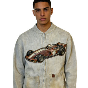 Cárdigan de punto con cremallera para hombre, estilo vintage, acanalado, oversize, para otoño/invierno, con bolsillos, venta al por mayor - Product Image 2