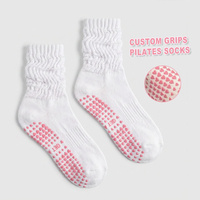 Chaussettes longues et épaisses personnalisées avec logo, en coton biologique tricoté, étiquette tissée, chaussettes de pilates pour femmes