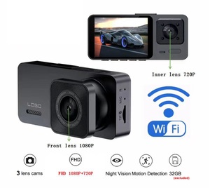 Camera hành trình Relee New 3 1 1080P với camera ba ống kính, camera trong xe, WiFi, điều khiển từ xa, tầm nhìn ban đêm, 3 kênh, màu đen, DVR ô tô 'Hộp đen xe hơi' - Product Image 2
