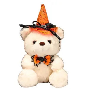 2024 fabricante de juguetes de peluche personalizados, oso de peluche de Halloween, lindo sombrero de mago de Halloween, juguetes, regalos de cumpleaños, juguetes de animales de peluche