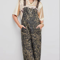 Nouvelle collection 2025 : Salopette rétro style américain imprimé léopard pour femme – Coupe ample et large, effet amincissant, style INS, transfrontalier
