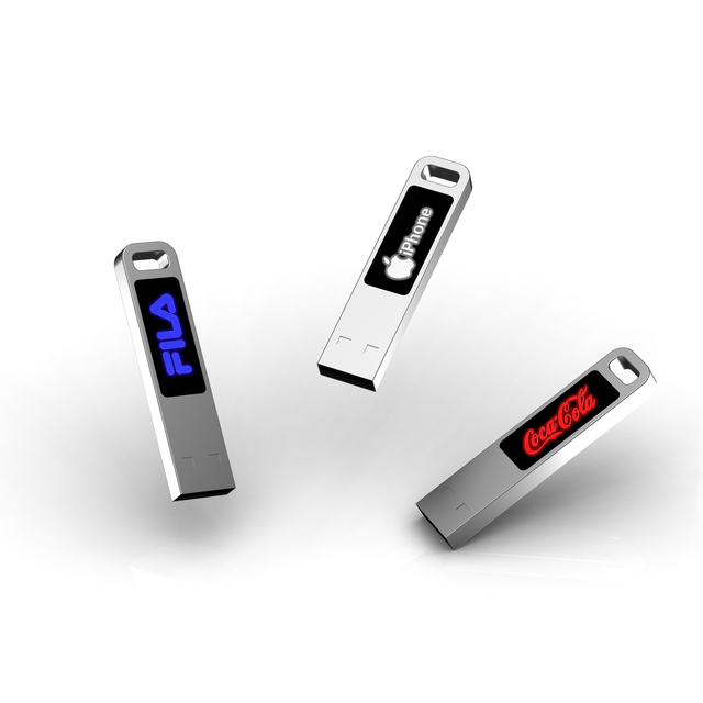 LED Light up Custom Logo Metal USB Flash Drive USB2.0 and 3.0 Pendrive 1GB to 128GB Bulk Business Gift Memory Stick