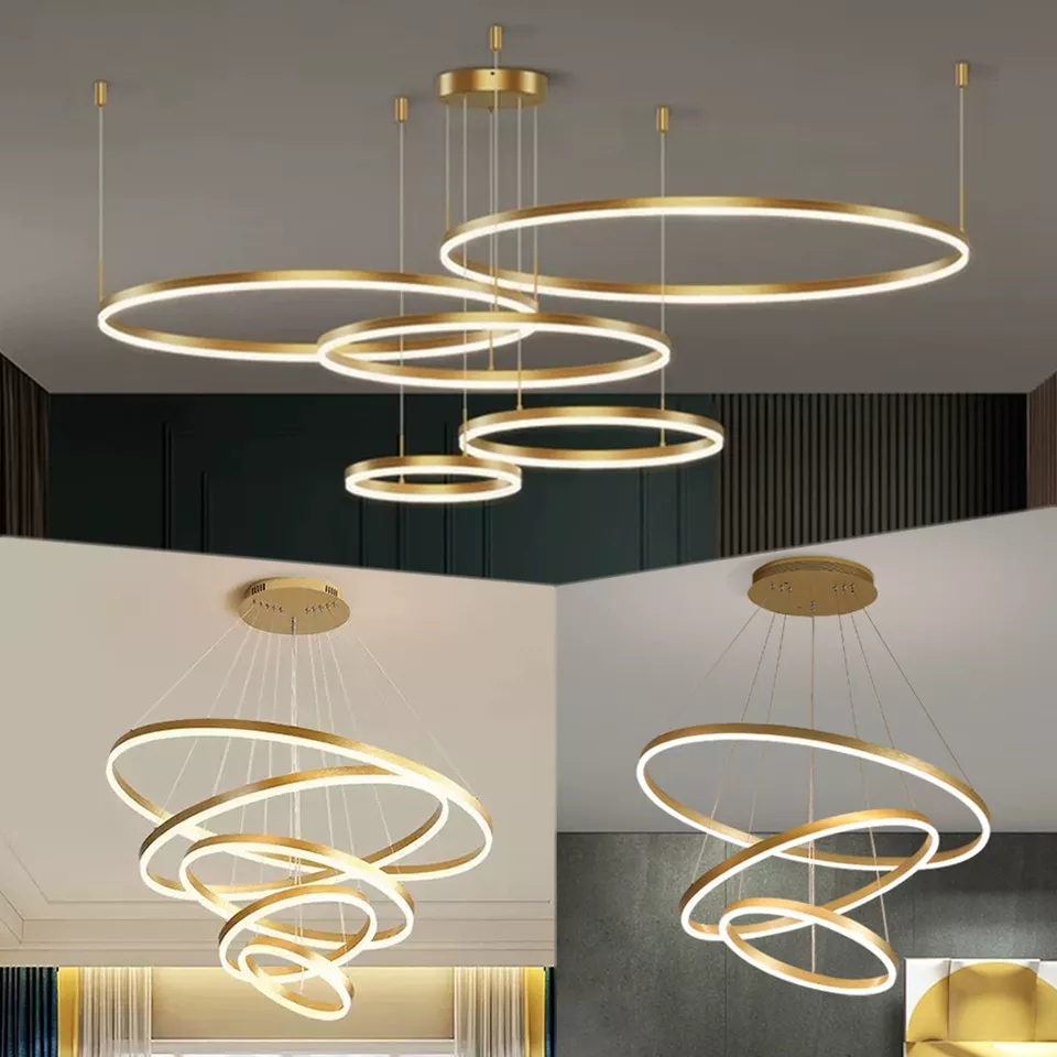 Modern Indoor Living Room Light Restaurant Luxury New Design Rings Round LED Circle Chandelier