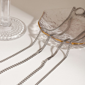 Collar de cadena de doble capa de acero inoxidable de 5 mm y 3 mm, plano y pulido, para joyería de moda. - Product Image 4