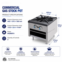 Cuisinière à gaz professionnelle de table ETL XINZHUOLIAN XZL-BG-1 en acier inoxydable, 84 280 BTU, grand brûleur, pour cuisine commerciale