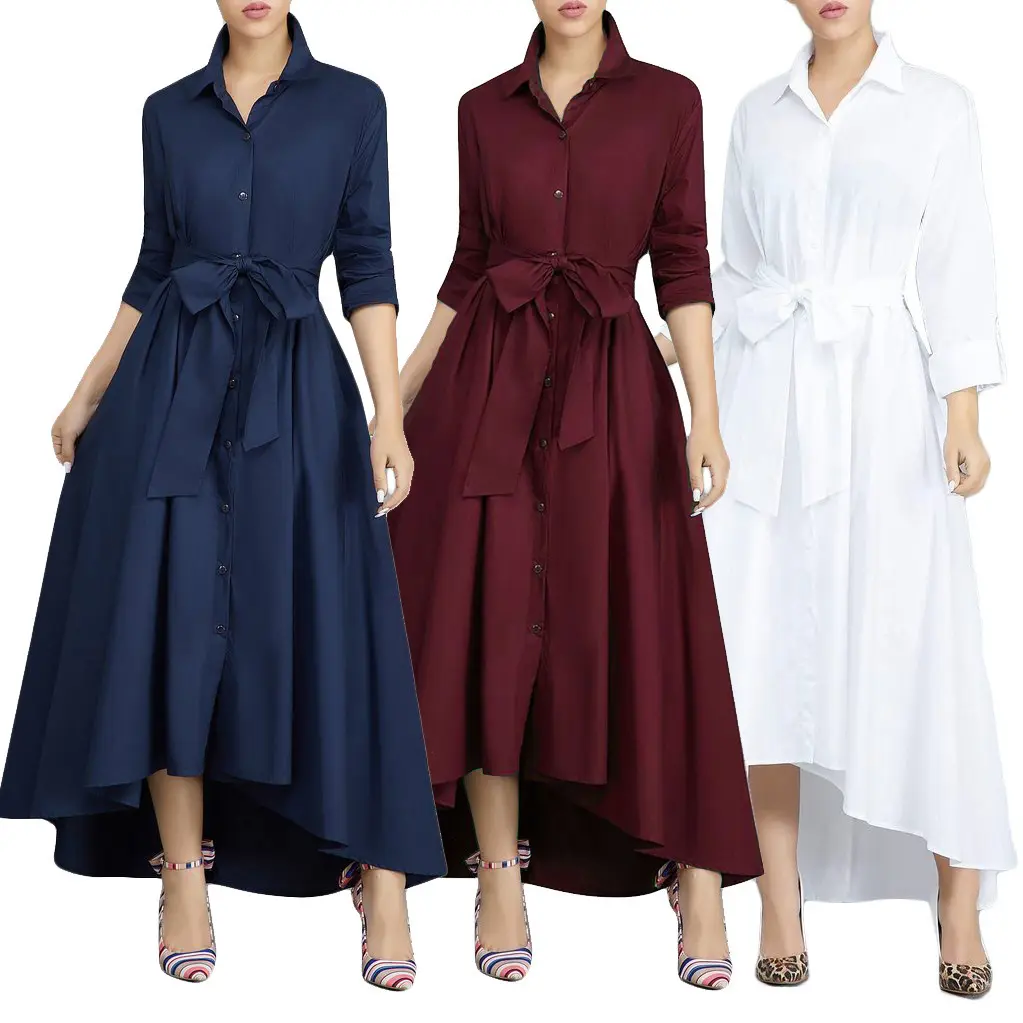 2022 New fashion Elegant Solid Korean Long Sleeve Belt Dress Women Clothes of Office Party