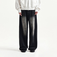 Jeans en denim noir délavé et vieilli pour homme, coupe large et décontractée, dégradé, déchiré, style urbain, fabriqué sur mesure