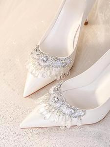 Scarpa da <span class=keywords><strong>Sposa</strong></span> Décolleté di Lusso con Tacco a Spillo Stile Francese Cristallo Bianco Comoda - Product Image 6