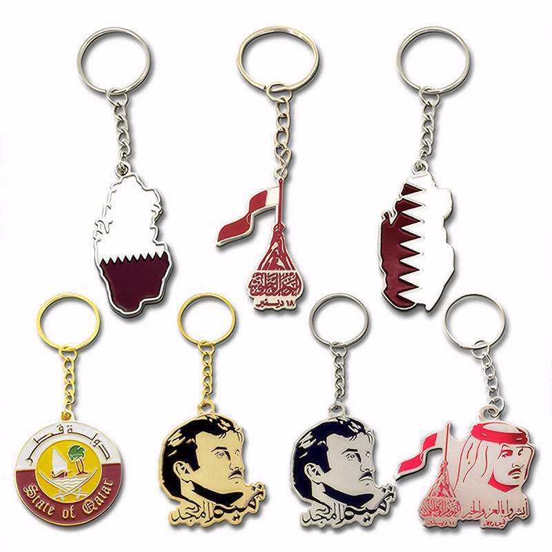 Qatar National Flag Metal Keychains Custom Alloy Key Rings with