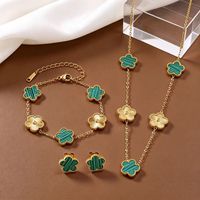 Ensemble de bijoux en acier inoxydable 3 pièces, bracelet porte-bonheur à cinq feuilles de fleurs, bracelet à breloques en forme de trèfle, collier et boucles d'oreilles pour femmes