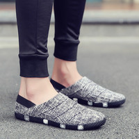 Chaussures d'été en lin pour hommes Slip on Sneakers Classic Flats Loafers Casual Black Shoes for Men