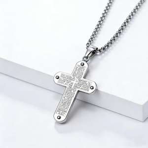 <b>Cross</b> Scripture Titanium Steel Necklace Stainless Steel <b>Cross</b> Pendant Unisex Everyday Wear Gold Black Silver <b>Chain</b> - Product Image 3