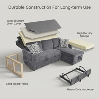 Sofá Cama Extraíble de Tela Moderno en Forma de L, Sofá Convertible con Otomana de Almacenamiento para Sala de Estar o Habitación de Invitados
