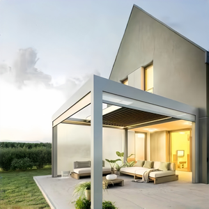 Pérgola Bioclimática Motorizada de Aluminio con Control Remoto, Techo de Láminas Ajustables, Impermeable, para Patio Trasero de Villa, con Luces LED - Product Image 1