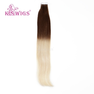 K.S <b>WIGS</b> Remy Quality Double Drawn T8-60# Straight <b>Ombre</b> Brown To Blonde Machine Double Weft Brazilian Tape In Hair Extensions - Product Image 6