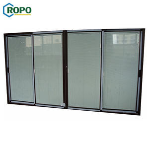 AS2047 Grille aveugle horizontale en vinyle <span class=keywords><strong>Translucide</strong></span> Double <span class=keywords><strong>verre</strong></span> UPVC <span class=keywords><strong>Porte</strong></span> coulissante moderne - Product Image 1